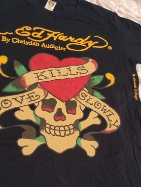 (Rare)Ed Hardy By Christian Audigier Men's Large Black SS Tee Shirt